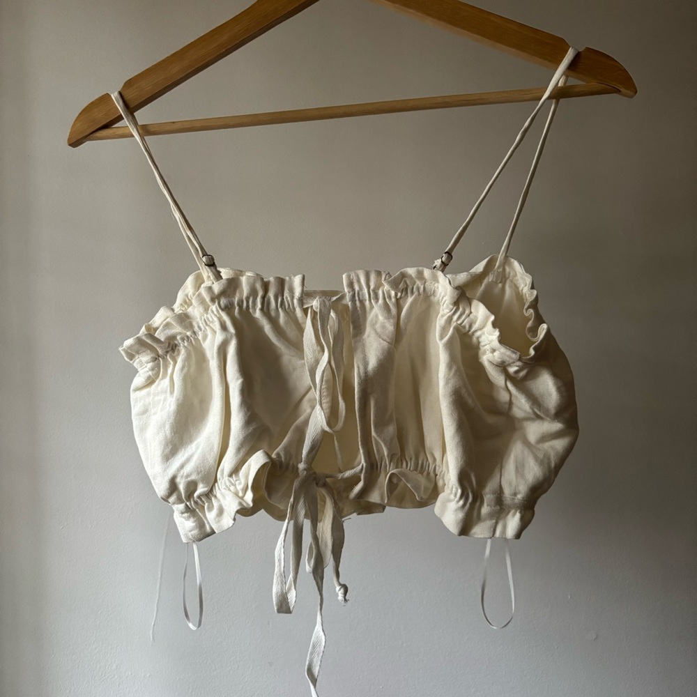 Crescent Cream Ruffle Drawstring Crop Top - Picture 2 of 3